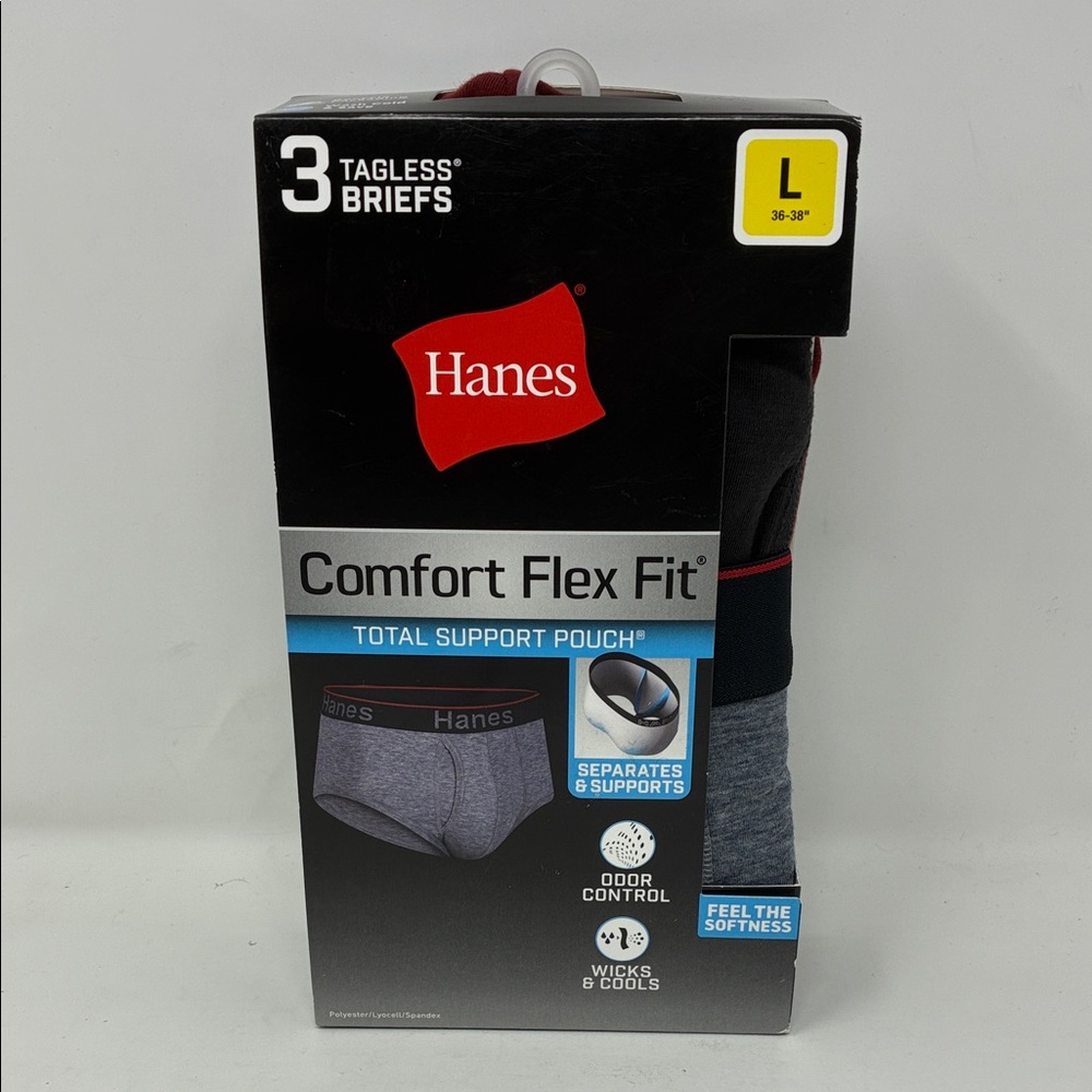 Hanes Comfort Flex Fit Men S, M, L, 2XL Briefs with Total Support Pouch 3-Pack - Picture 3 of 8